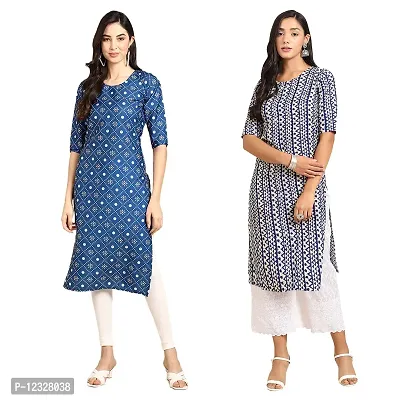 Straight Multicoloured Printed Crepe Kurta Pack Of 2