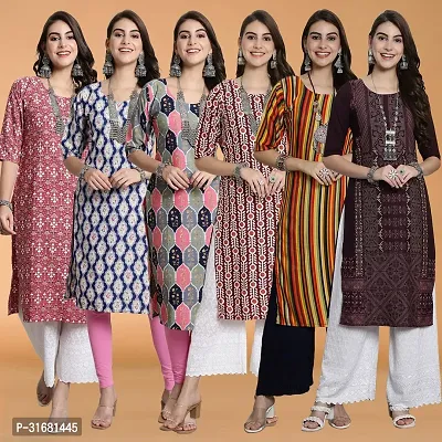 Fancy Crepe Printed Kurtas For Women Pack Of 6-thumb0