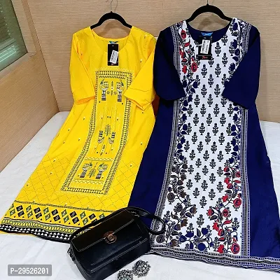 Stylish Multicoloured Crepe Stitched Kurta For Women Combo Of 2