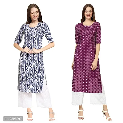 Straight Multicoloured Printed Crepe Kurta Pack Of 2-thumb0