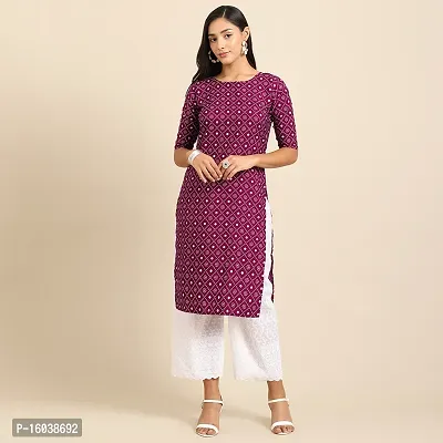 Stylish Magenta Crepe Ethnic Motif Straight Kurta For Women-thumb0