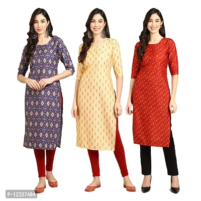 Elite Crepe Printed Straight Stitched Kurta For Women- Pack Of 3-thumb0