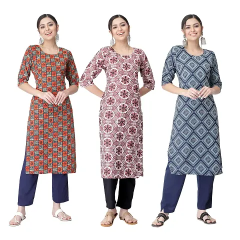 Best Selling Combo Of 3 Crepe Printed Kurtis