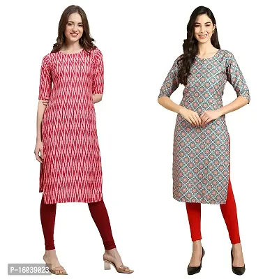 Alluring Crepe Printed Straight Kurta For Women-Pack Of 2-thumb0