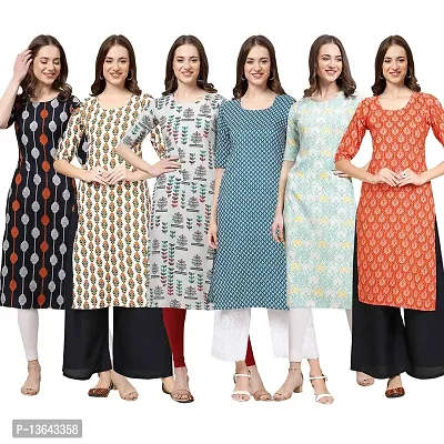 Women Crepe Digital Printed Straight Kurti Pack of 6