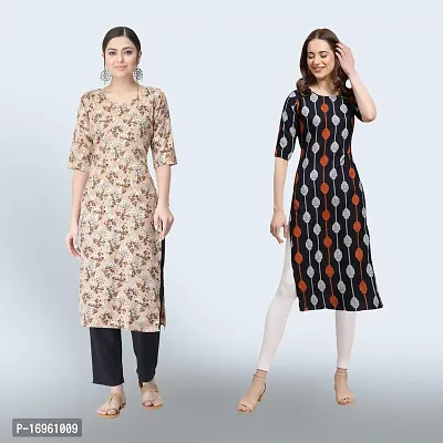 Women Stylish Crepe Ethnic Motif Casual Straight Kurta