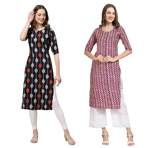 Stylish Crepe Straight Kurta For Women- Pack Of 2