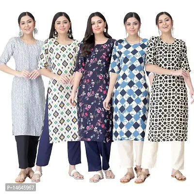 New Crepe Printed Kurtis Combo For Women Pack Of 5-thumb0