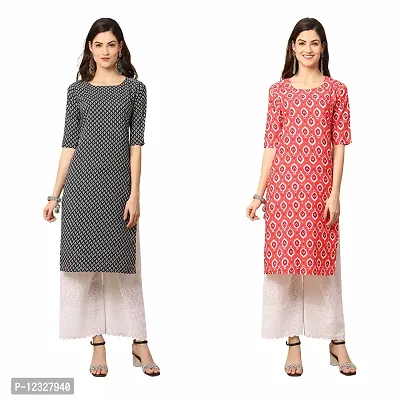 Straight Multicoloured Printed Crepe Kurta Pack Of 2