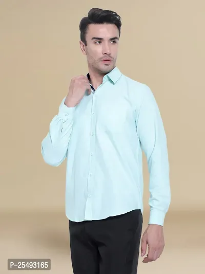 Reliable Blue Cotton Solid Long Sleeve Casual Shirts For Men-thumb2