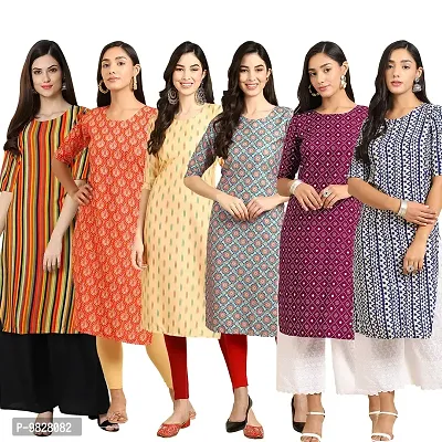 Women Crepe Digital Printed Straight Kurti  Pack of 6