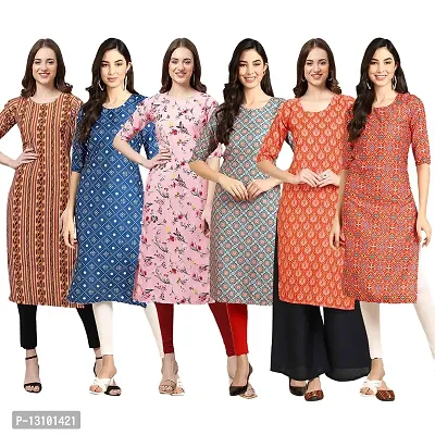 Women Crepe Digital Printed Straight Kurti  Pack of 6-thumb0