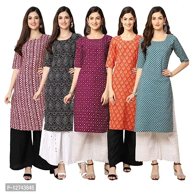 Stylish Crepe Digital Printed Straight Kurti For Women Pack of 5-thumb0