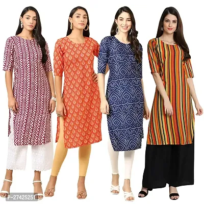 Stylish Multicoloured Crepe Stitched Kurta For Women Pack of 4-thumb0