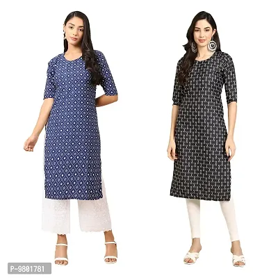 Stylish Digital Printed Woman Crepe Multicolored Kurtis Pack of 2-thumb0