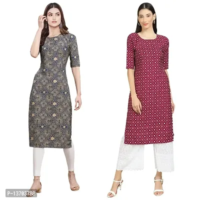 Stylish Crepe Printed Straight Kurta For Women- Pack Of 2