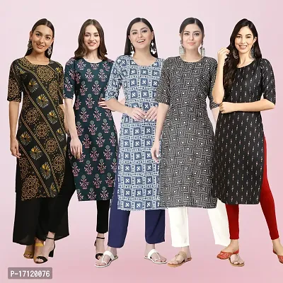 Women Stylish Crepe Printed Straight Kurta