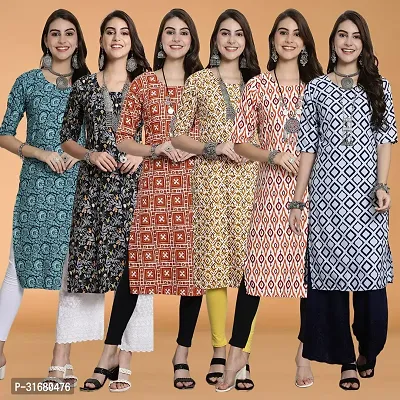 Fancy Crepe Printed Kurtas For Women Pack Of 6