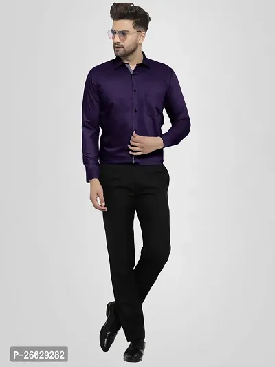 Men Stylish Purple Cotton Solid Long Sleeve Semi Formal Shirt-thumb0