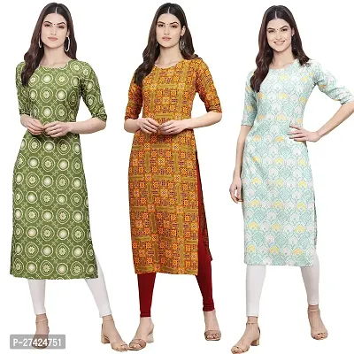 Stylish Multicoloured Crepe Stitched Kurta For Women Pack of 3