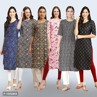 Women Stylish Crepe Printed Straight Kurta Combo-thumb0