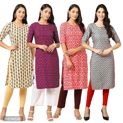 Stylish Multicoloured Crepe Stitched Kurta For Women Pack of 4