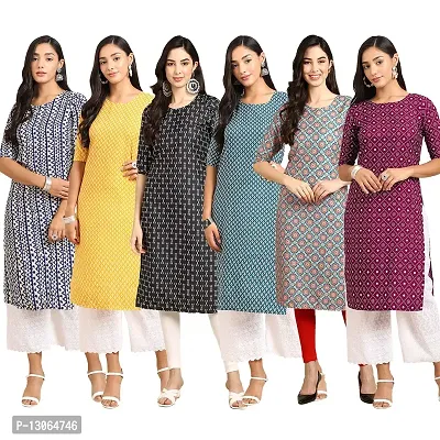 Trendy Crepe Digital Printed Straight Kurta For Women ( Pack Of 6 )