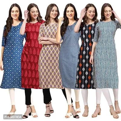 Women Crepe Digital Printed Straight Kurti  Pack of 6-thumb0