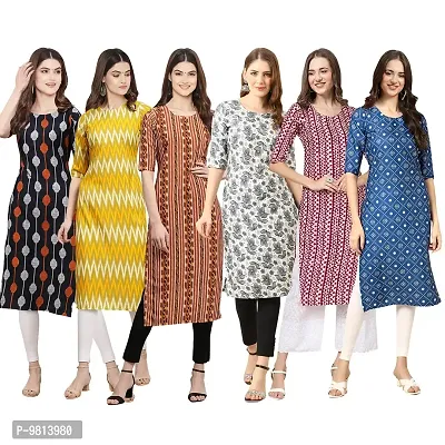 Women Crepe Digital Printed Straight Kurti  Pack of 6-thumb0