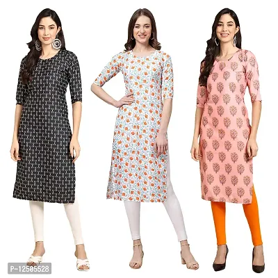 Trendy Women Crepe Digital Printed Straight Kurti  Pack of 3-thumb0