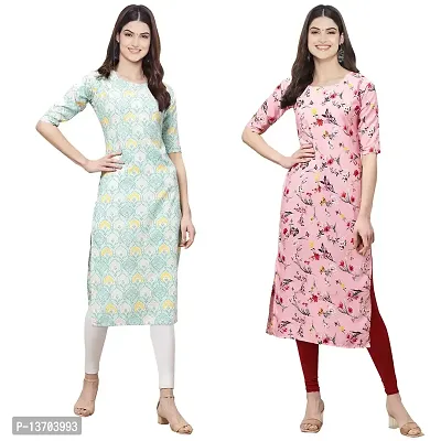 Stylish Crepe Printed Straight Kurta For Women- Pack Of 2