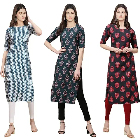 Reliable Crepe Digital Printed Straight Kurta Pack Of 3 Vol 7