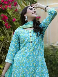 Stylish Cotton Blend Printed Kurta With Pant And Dupatta Set For Women-thumb4