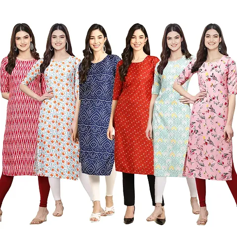 Women Crepe Digital Straight Kurti Pack of