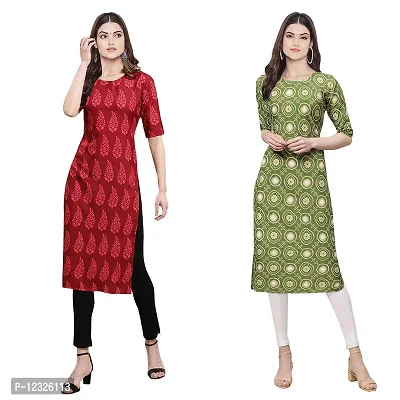 Straight Multicoloured Printed Crepe Kurta Pack Of 2