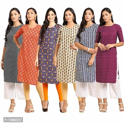 Trendy Crepe Printed Straight Kurta Combo For Women Pack Of 6