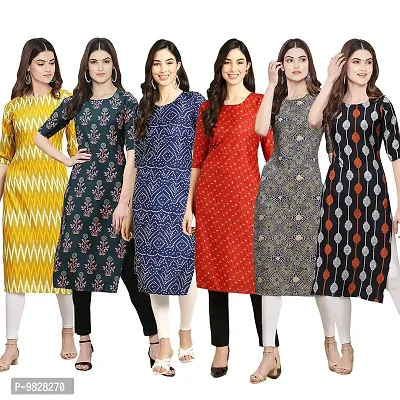 Women Crepe Digital Printed Straight Kurti  Pack of 6-thumb0