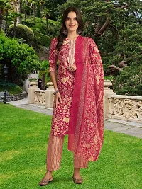 Stylish Pink Cotton Blend Printed Kurta, Bottom and Dupatta Set For Women-thumb1