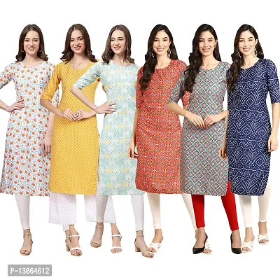 Trendy Crepe Digital Printed Straight Kurta For Women ( Pack Of 6 )