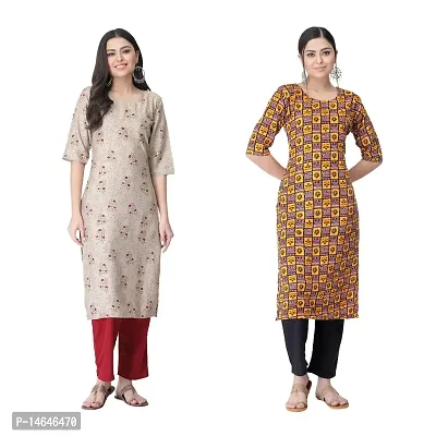 Attarctive Crepe Printed Straight Kurti Combo For Women Pack Of 2-thumb0