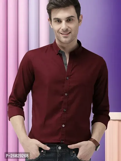 Men Stylish Maroon Cotton Solid Long Sleeve Semi Formal Shirt-thumb2