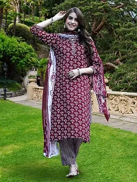 Stylish Maroon Cotton Blend Printed Kurta, Bottom and Dupatta Set For Women-thumb1