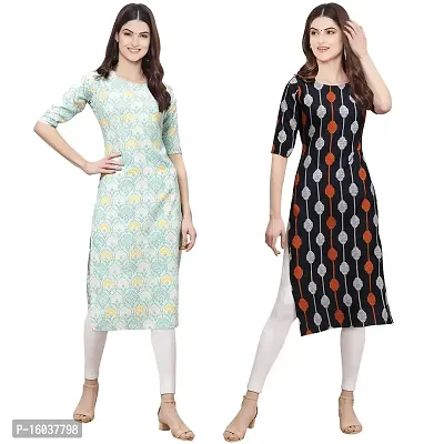 Stylish Crepe Printed Straight Kurta For Women-Pack Of 2