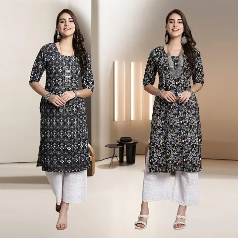 Fancy Multicoloured Crepe A-Line Kurti - Pack Of 2