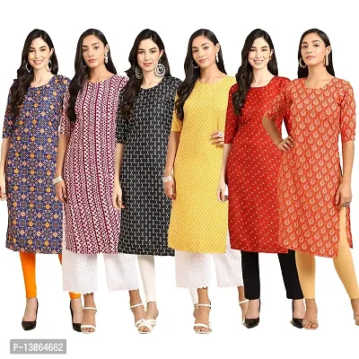 Trendy Crepe Digital Printed Straight Kurta For Women ( Pack Of 6 )-thumb0