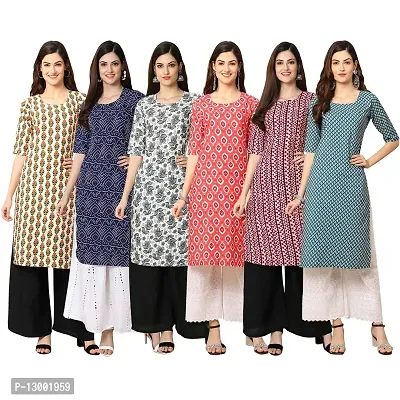 Trendy Crepe Printed Straight Kurta Combo For Women Pack Of 6