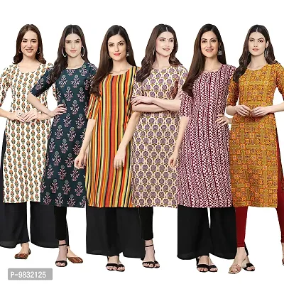 Women Crepe Digital Printed Straight Kurti  Pack of 6-thumb0