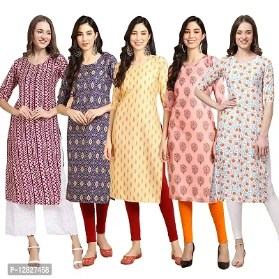 Attractive Straight Multicoloured Printed Crepe Kurta Combo For Women Pack Of 5-thumb0