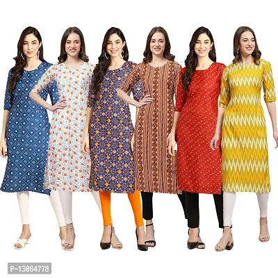 Trendy Crepe Digital Printed Straight Kurta For Women ( Pack Of 6 )-thumb0