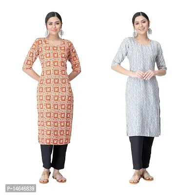 Attarctive Crepe Printed Straight Kurti Combo For Women Pack Of 2